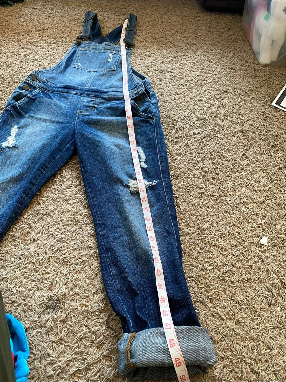 Guess Women’s Blue Distressed Denim Overalls